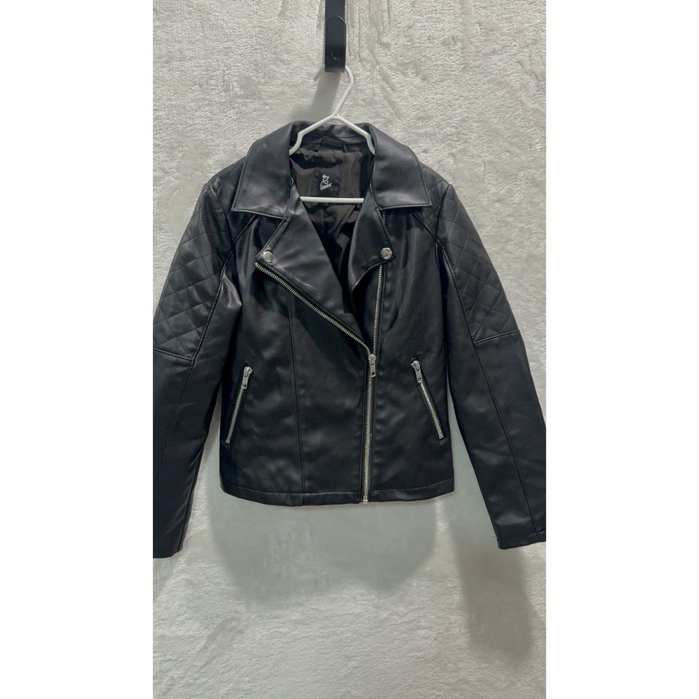 ART CLASS Girls' Black Faux Leather Zip-Up Long Sleeve Moto Jacket SZ 7/8